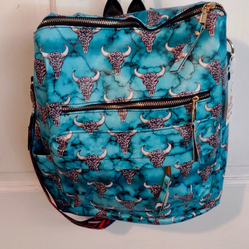 New Steer Horn Back Pack Faux Leather Tote